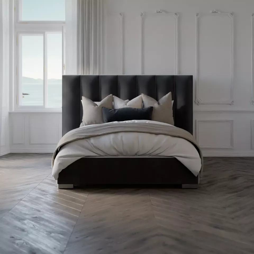 An upholstered Shloff bed, full view