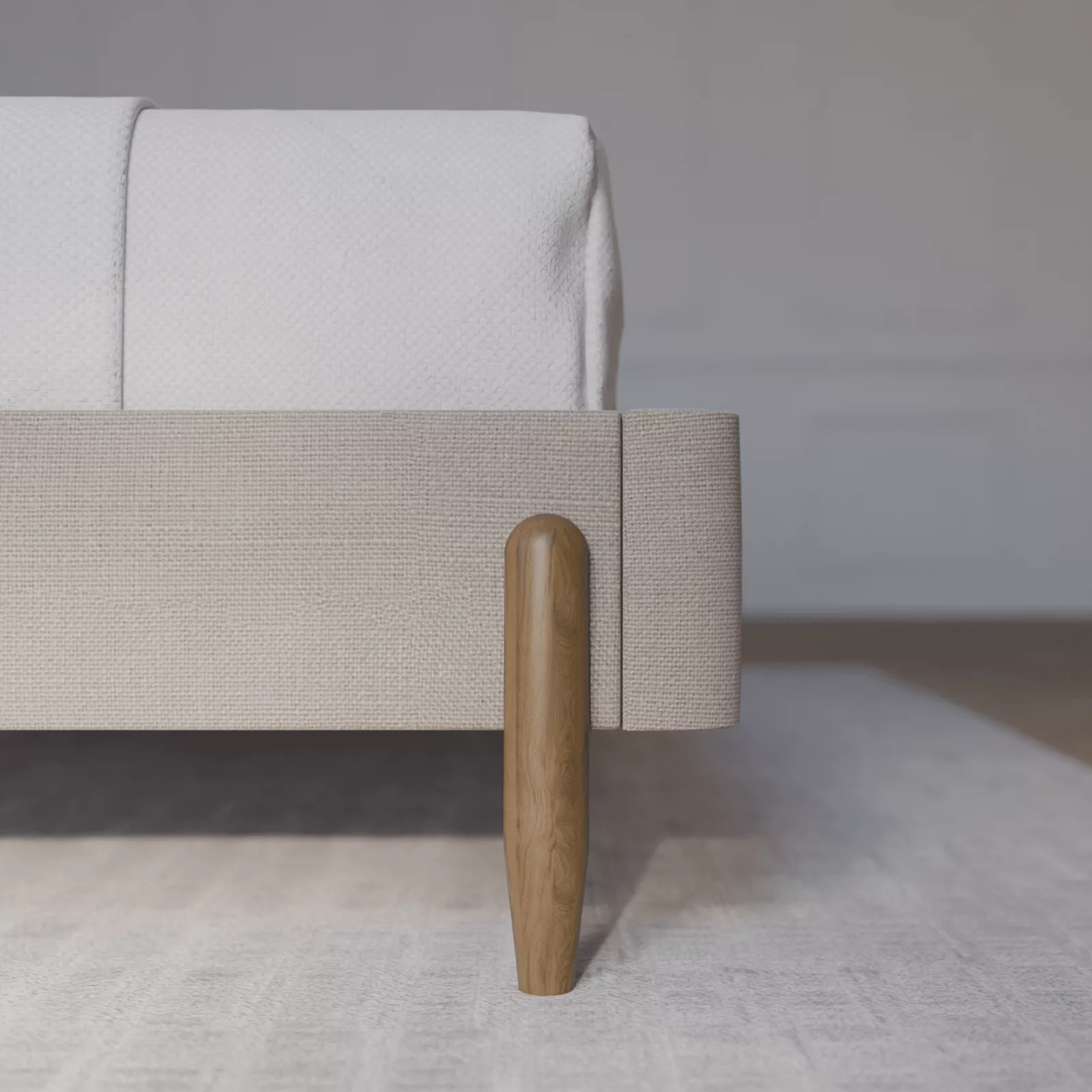 Detail of a Shloff headboard and pillows